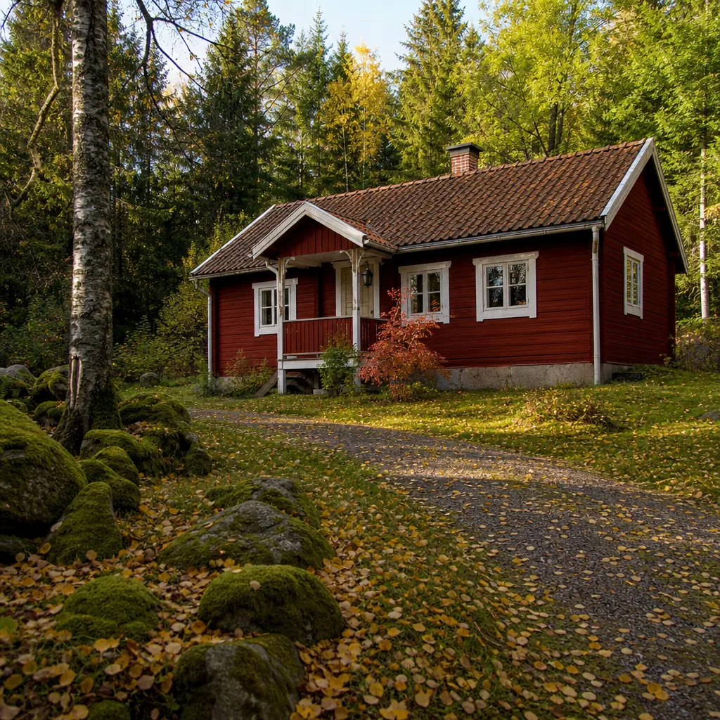 Faluröd svensk fritidsstuga i svensk natur